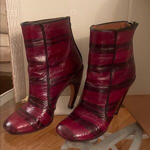 Givenchy Burgundy and Black Striped Leather Heeled Ankle Boots